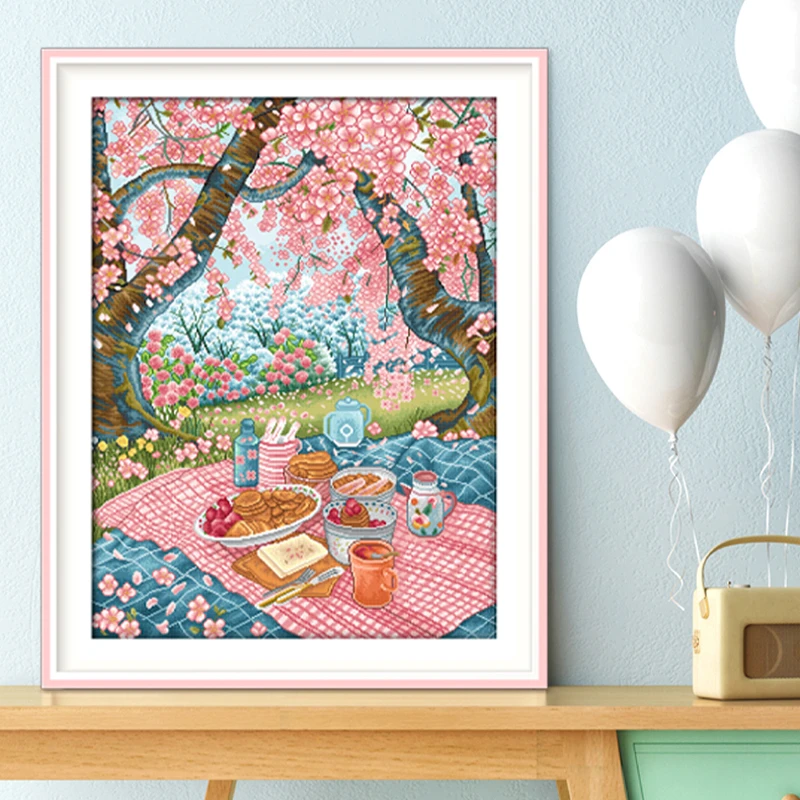 KS十字绣春暖花开满绣89色春日桃花午餐新品清新印布棉线手工绣