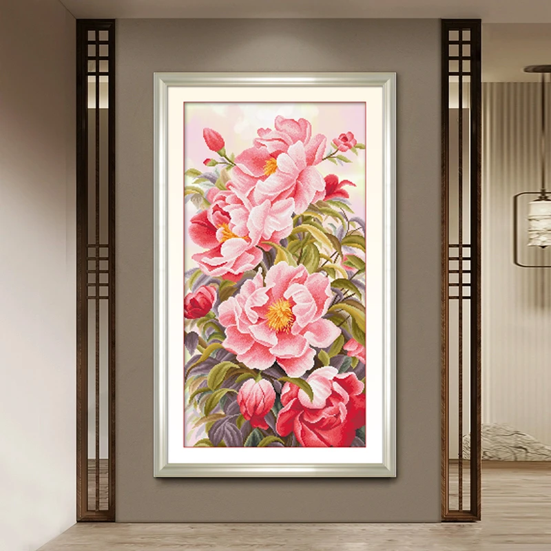 ks十字绣祝颂美好牡丹花自己绣手工治愈diy清新印布彩布非满绣