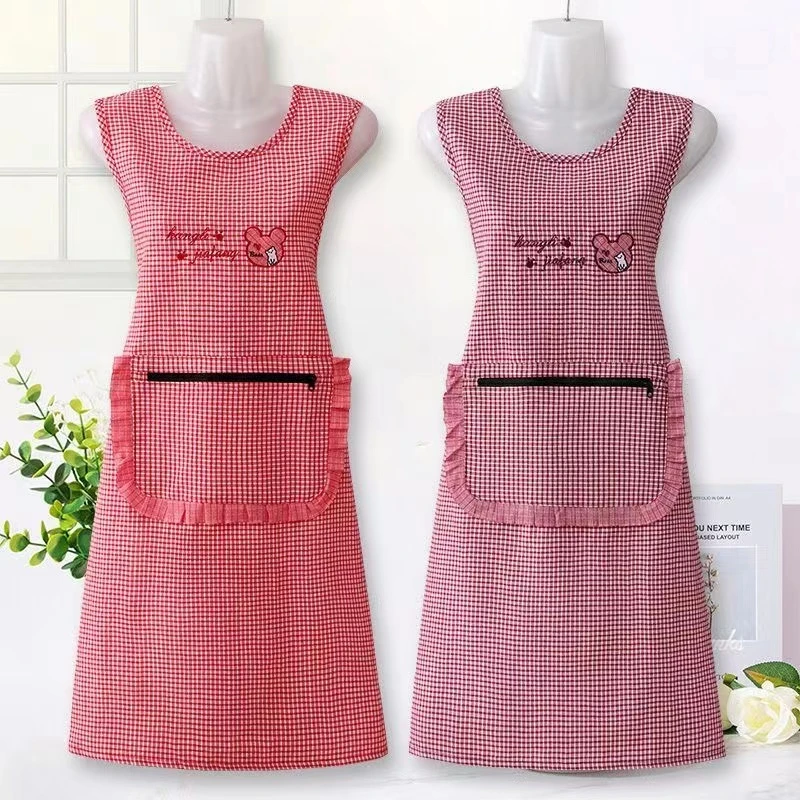 洋气棉布成人薄款耐磨坎肩围裙新款韩版刺绣高档拉链口袋无袖罩衣