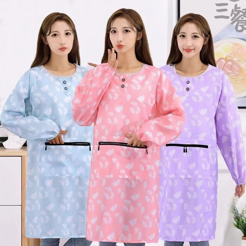 时尚家用防水防油成人薄款围裙新款洋气外穿做饭透气防晒女士罩衣