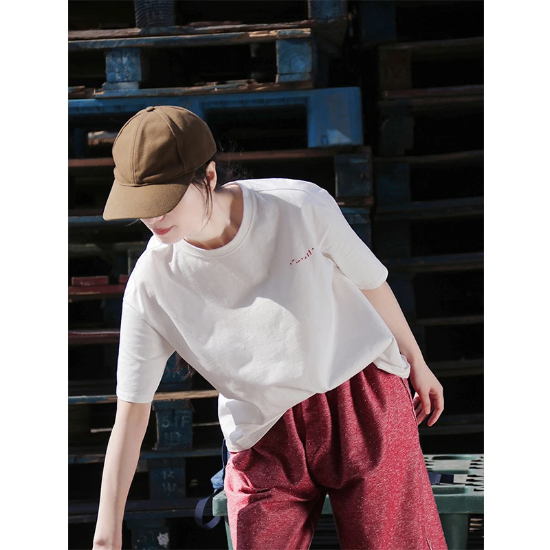【椰思】夏款椰白色双股棉紧实织造圆领宽松休闲简约清凉短袖白T恤