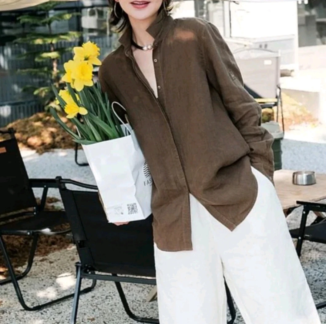 【小版】春秋纯汉麻衬衫外套上衣休闲百搭宽松显瘦纯色文艺2330