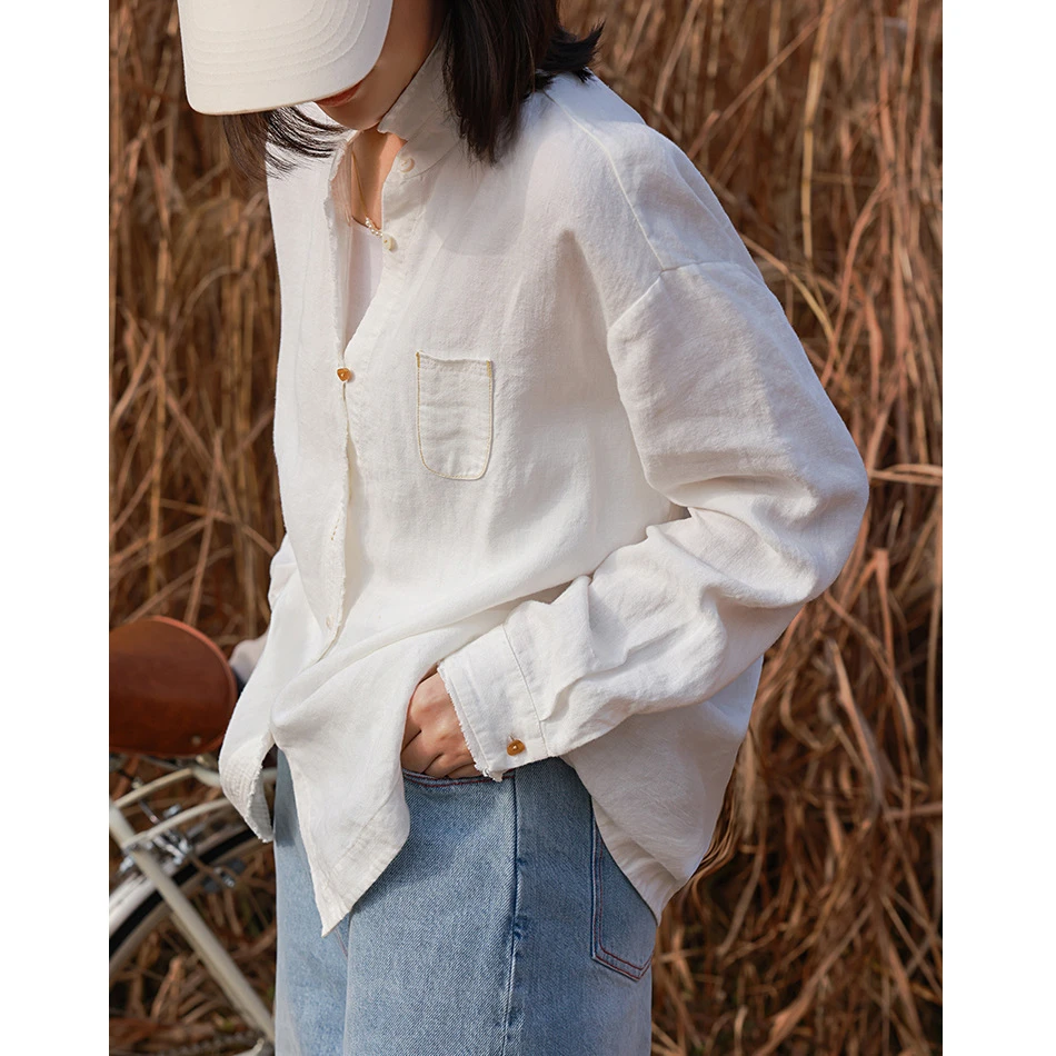 春秋新品汉麻HEMP小翻领落肩宽松休闲百搭长袖衬衫24142