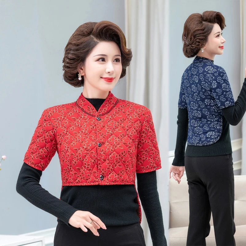 中老年女装秋冬新款短袖小马甲妈妈加厚加绒护肩防寒保暖护背坎肩