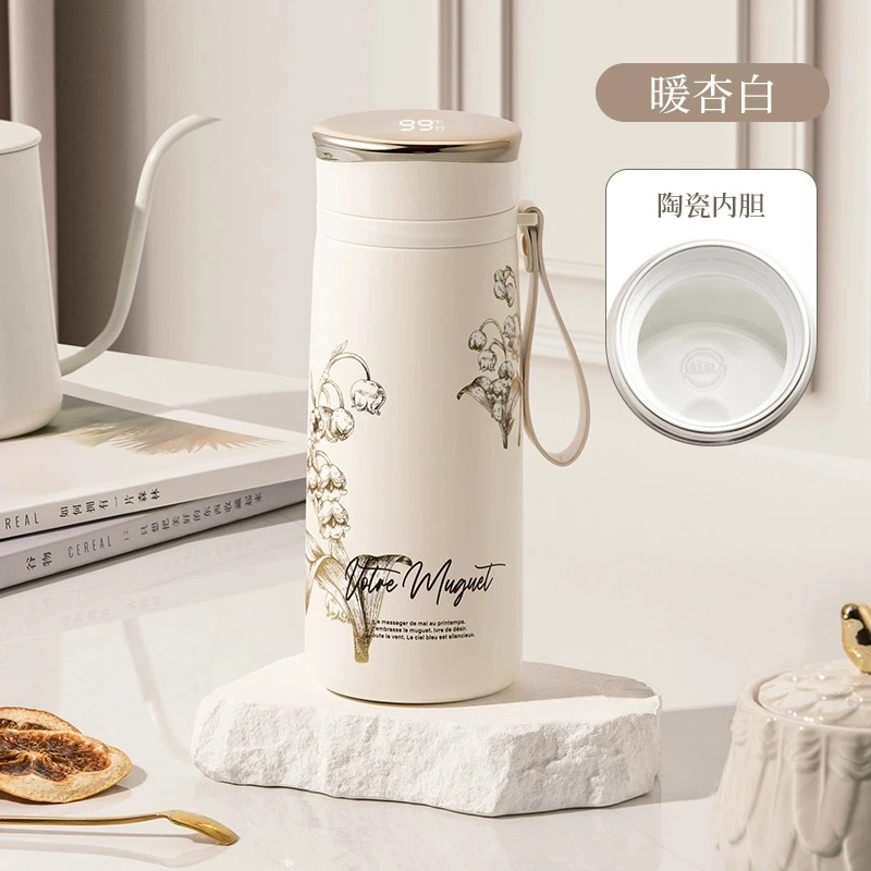 vanow智能显温保温杯女学生高颜值大容量陶瓷内胆送礼品刻字水杯