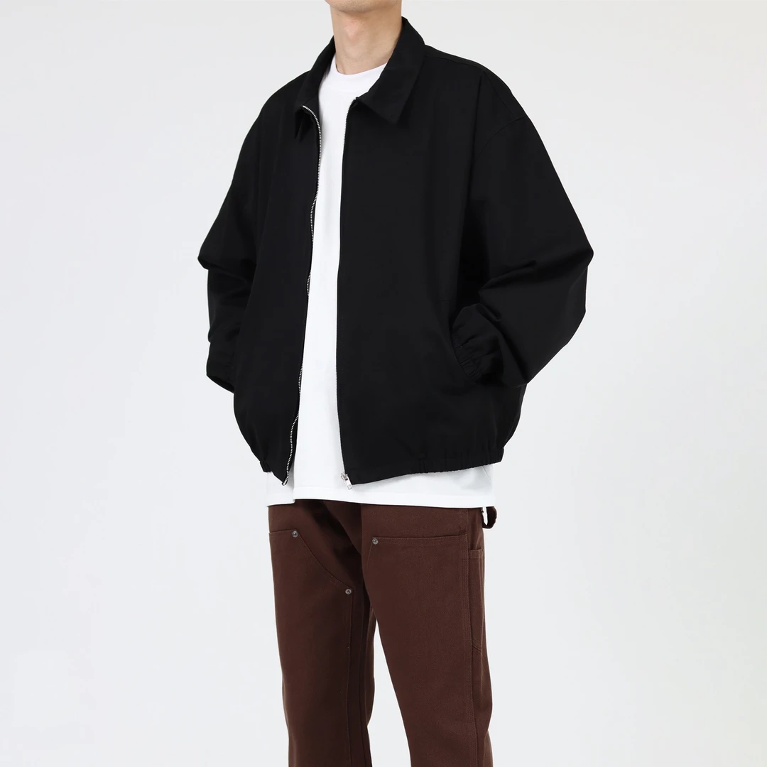 Cezphison春秋薄休闲夹克复古翻领拉链开衫上衣cleanfit简约外套