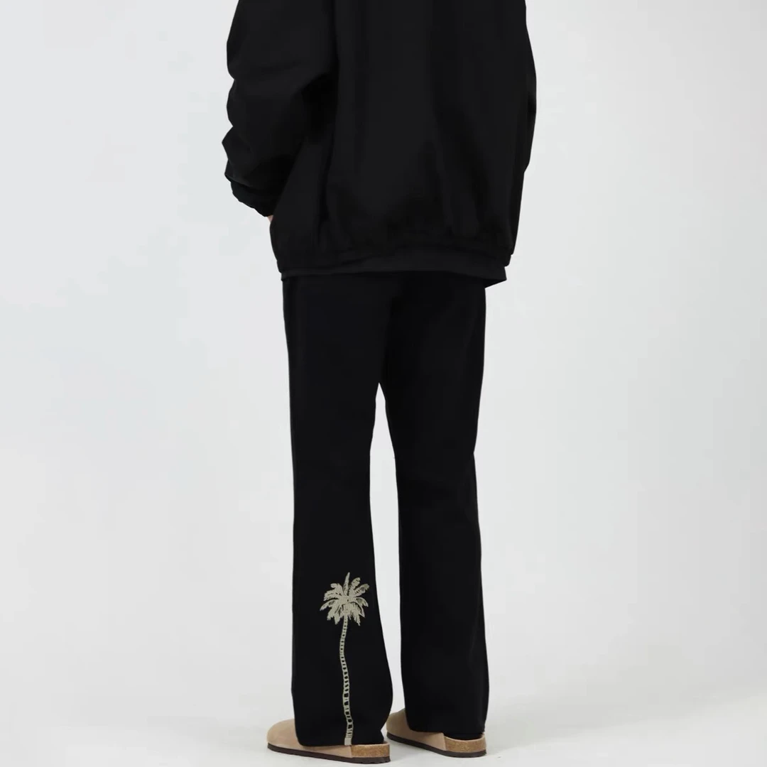 Cezphison微喇叭椰树刺绣牛仔裤宽松休闲裤复古长裤美式裤子男