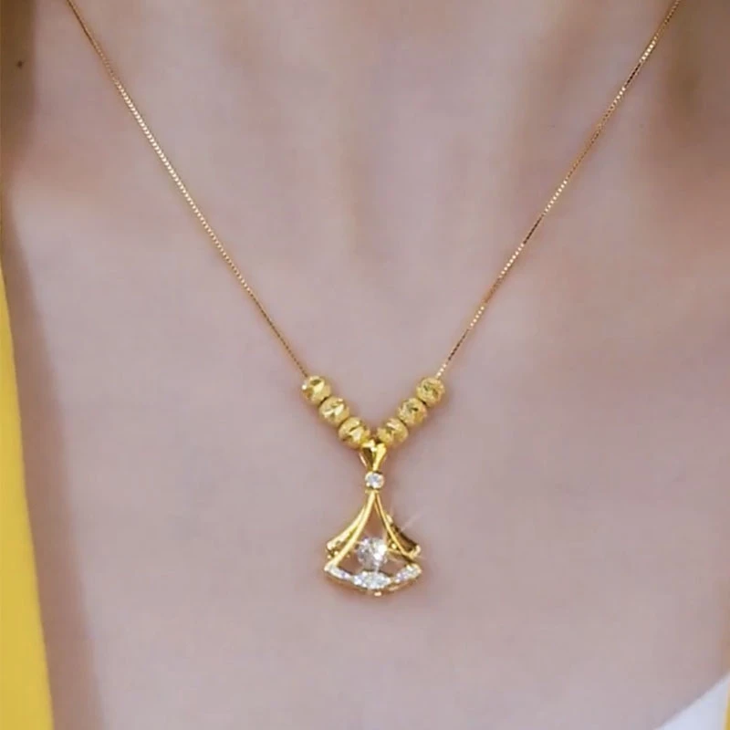 钛钢项链 灵动转运珠银杏叶吊坠饰品项链女百搭小众锁骨不掉色