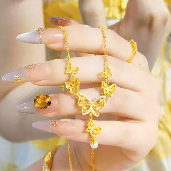 铜合金项链 贝珠翩翩起舞流苏蝴蝶项链超仙仙女风时尚气质锁骨链