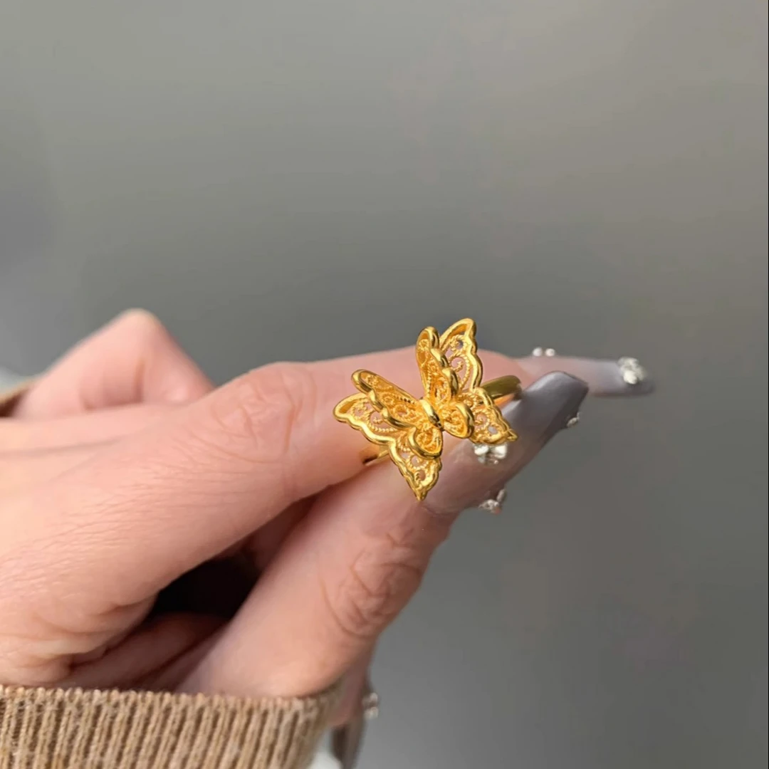 钛钢戒指  镂空蝴蝶戒指女款小众时尚轻奢高级百搭开口可调节指环