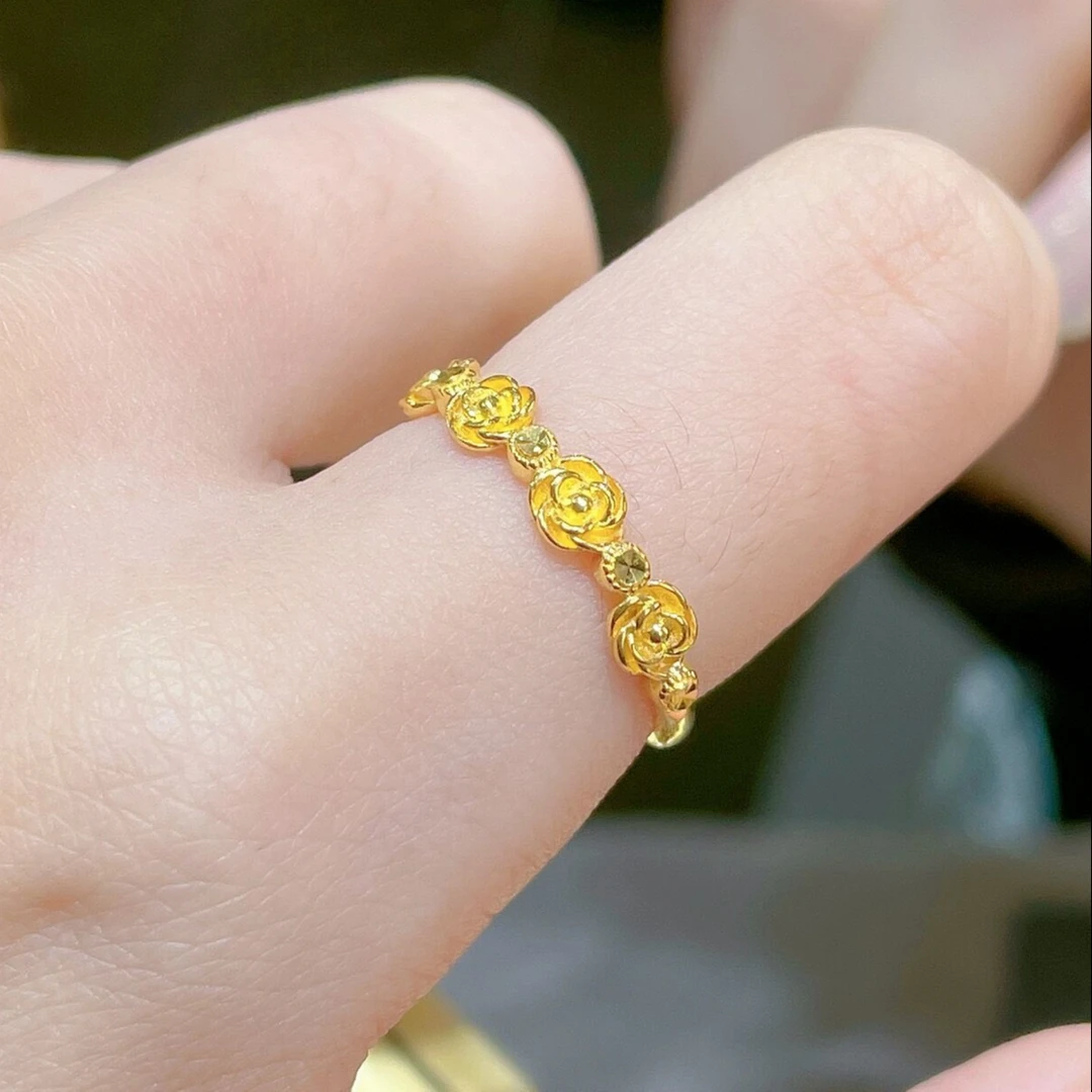 铜合金戒指  四季花戒指女时尚精美气质素款甜美可调节可调节戒指