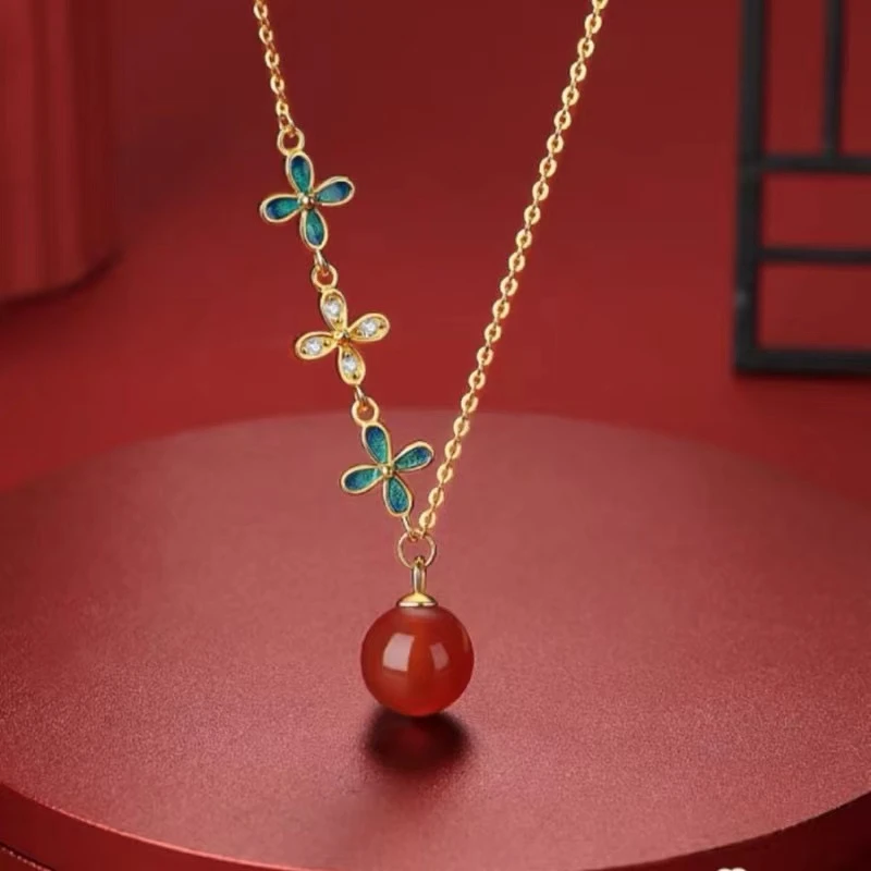 钛钢项链 不掉色国风繁花似锦项链女时尚精致个性ins相思豆锁骨链