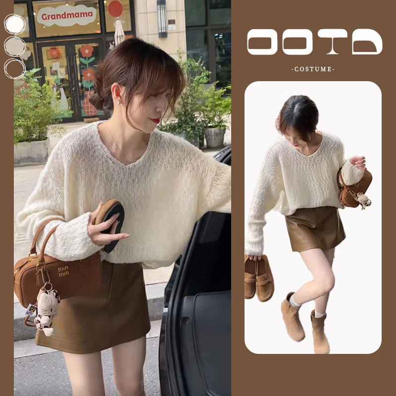 入春一整套女装2025新款韩版套头针织衫圆领毛衣显瘦半身裙两件套