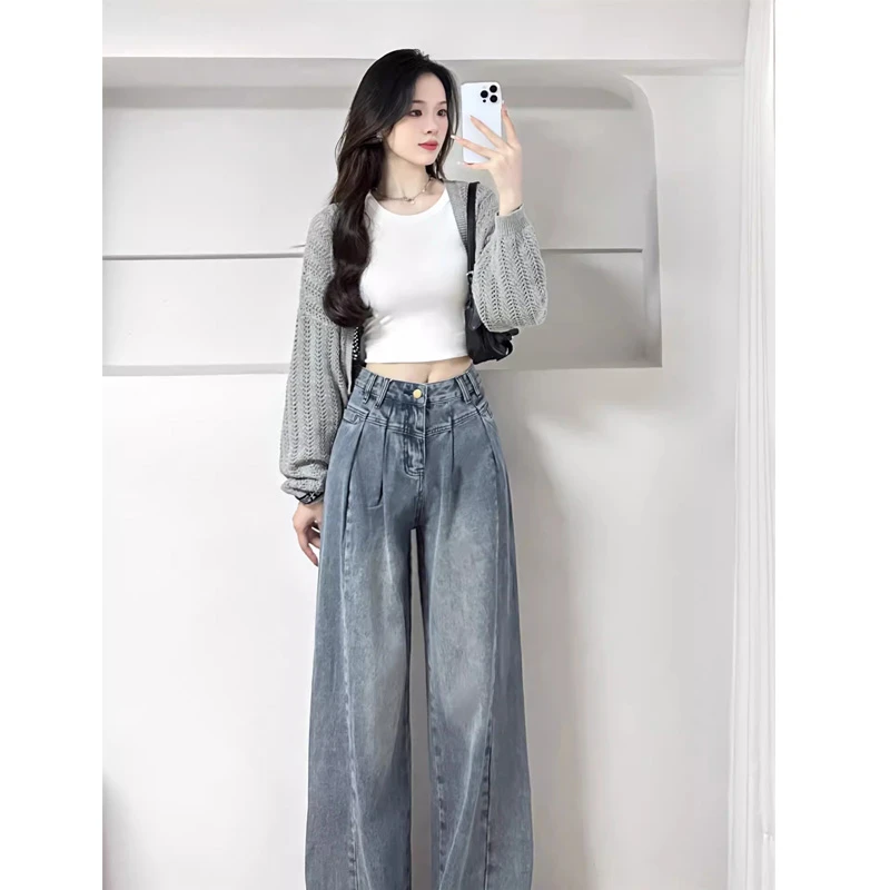 秋季温柔系穿搭女2025新款韩版背心减龄针织开衫高腰牛仔裤三件套