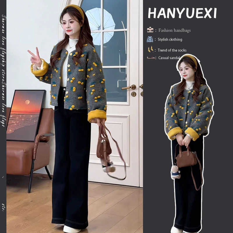 冬季一整套女装2025新款韩版设计感时尚外套高腰百搭牛仔裤两件套