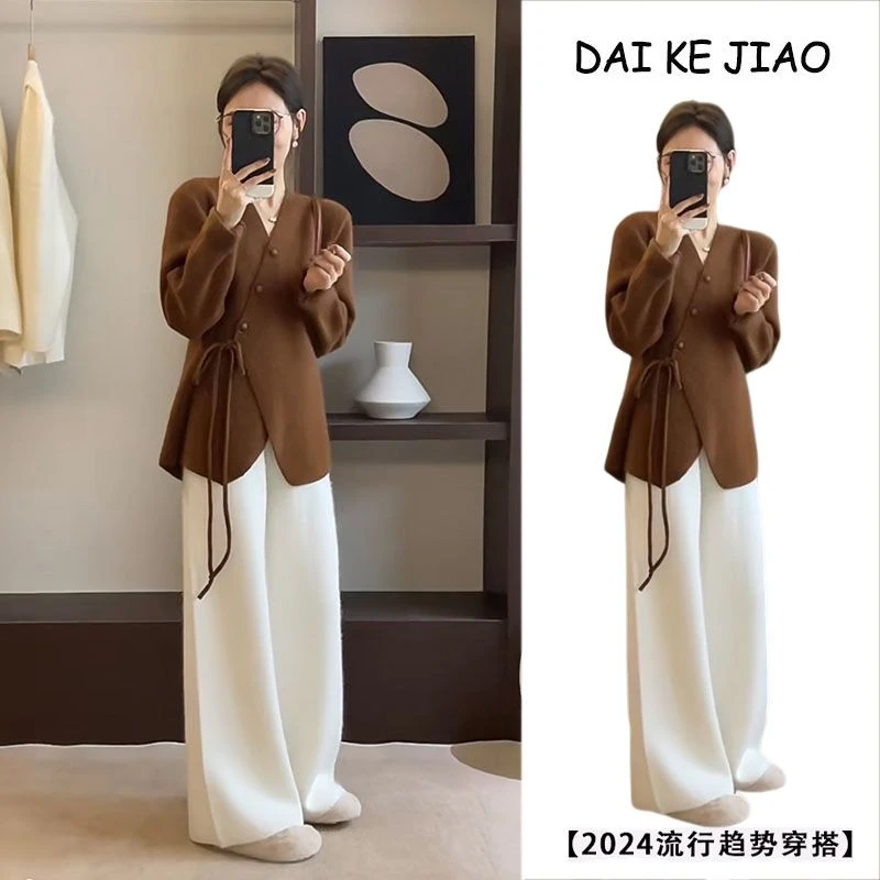 秋季套装女2024新款时尚爆款女系绳洋气减龄上衣宽松休闲裤两件套