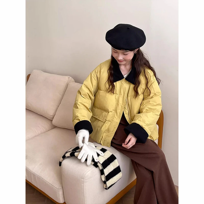 撞色拼接设计感轻薄棉衣外套女2024冬季新款时尚短款显瘦保暖棉服