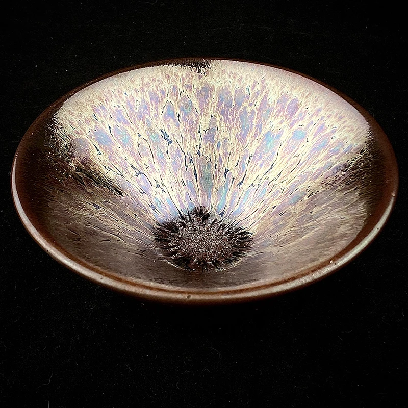 金百花斗笠主人杯建窑压手杯专用主人盏杯釉上结晶建盏铁胎原矿釉