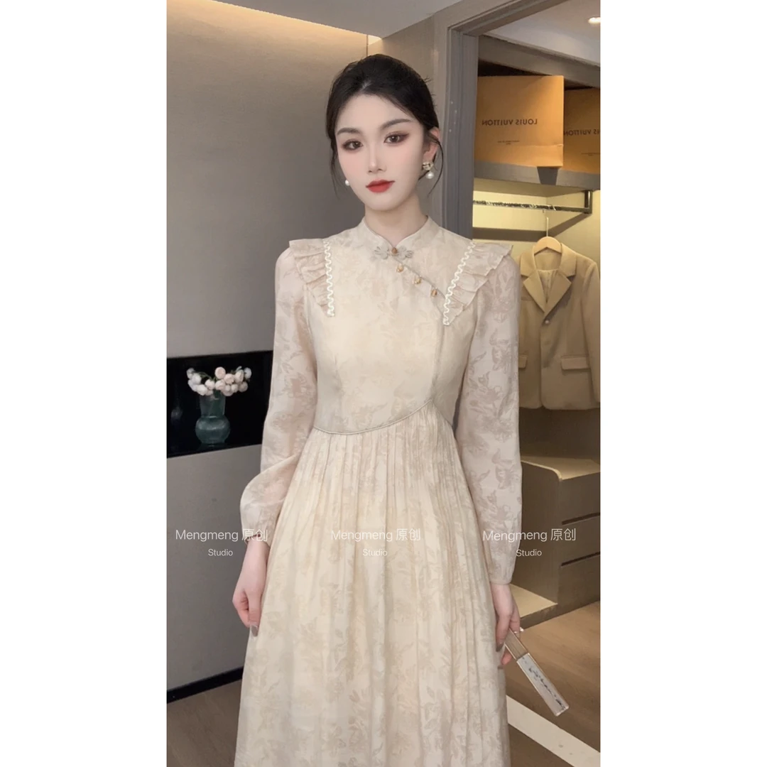 【梦梦&GERTCOREL】森屿 原创设计款翻领气质收腰连衣裙GC243L1072