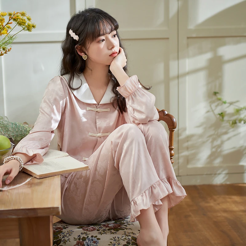 直播思莉太太睡衣女春秋冰丝家居服高级感轻奢新中式高档家居服