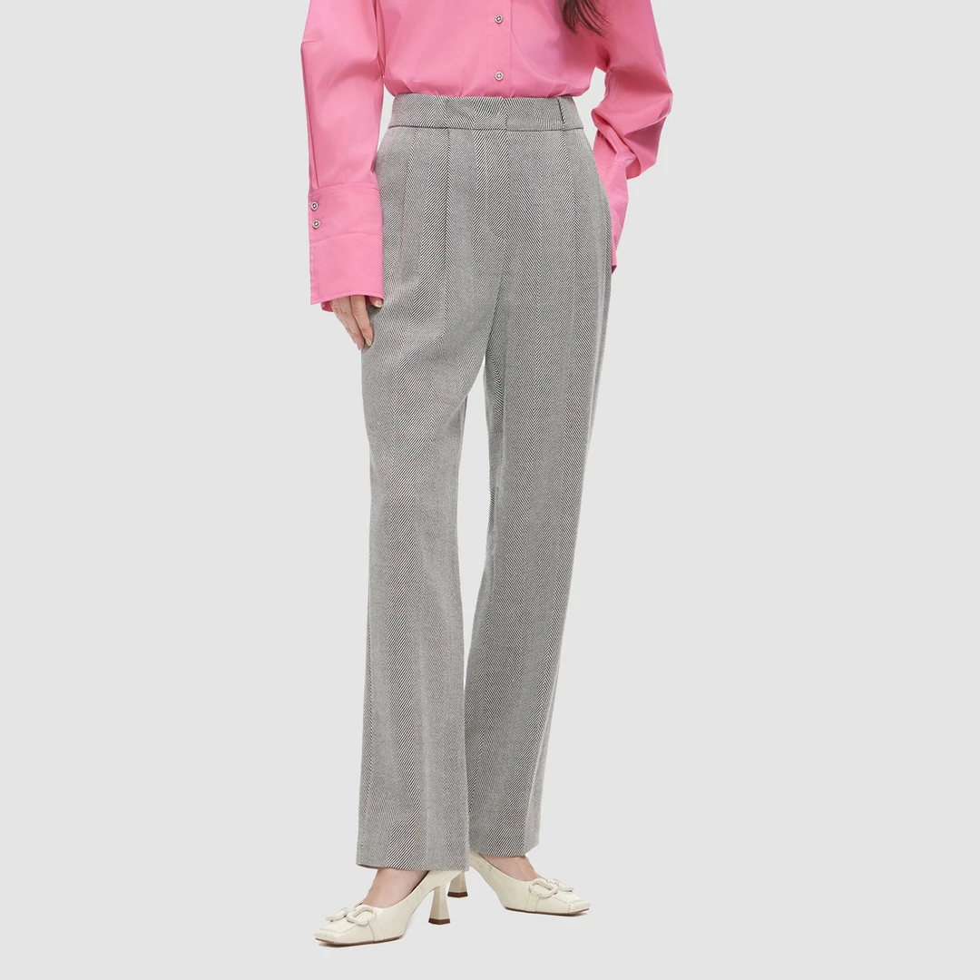 ELLASSAY/歌力思条纹简约大气长款休闲裤女