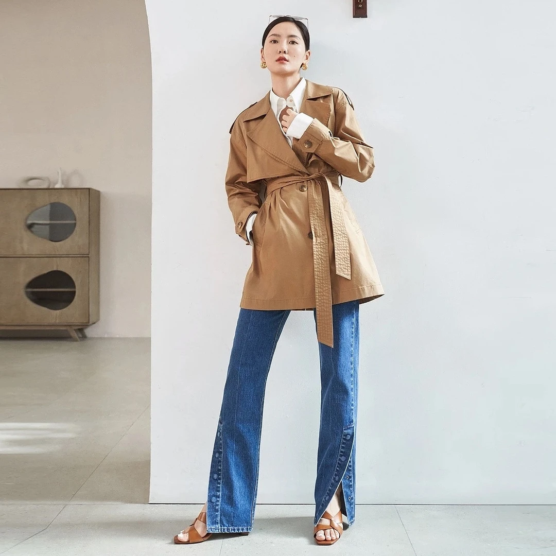 ELLASSAY/歌力思秋季下摆开叉纯棉水牛仔裤