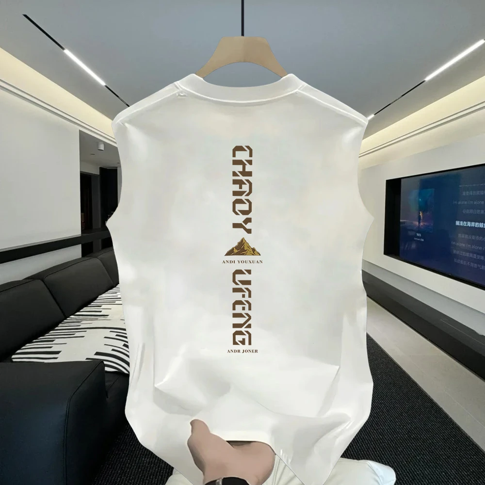 2024年新款重磅纯棉印花圆领背心无袖宽松休闲短袖t恤男女情侣