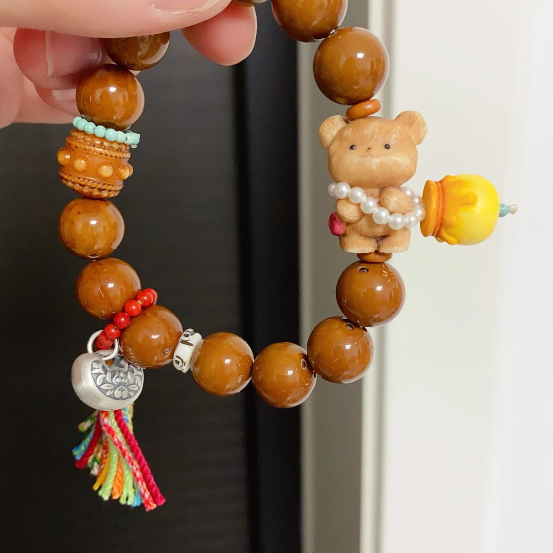 非金属木质手链 鹿角根付小熊手链  鹿角蜜罐如意锁 紫金鼠旺米米