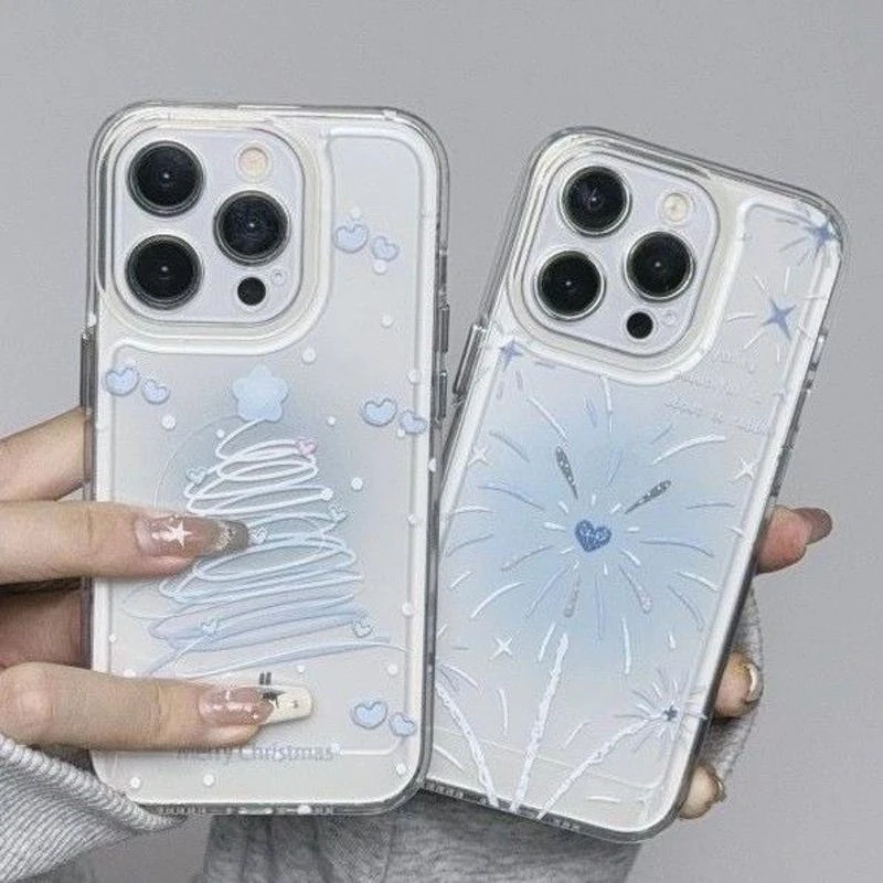 蓝色烟花苹果15promax手机壳iPhone14新款13秋冬12简约11软壳x女8