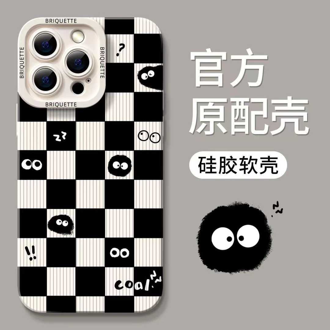 格子煤球苹果iPhone14ProMax手机壳13小众12硅胶X防摔7软壳11女8P