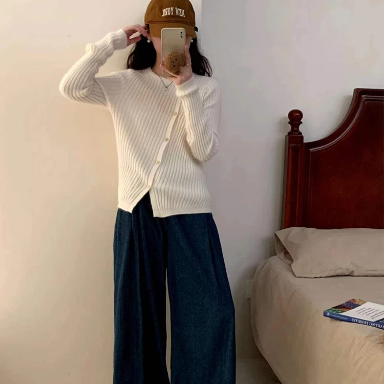 100纯羊毛慵懒风毛衣显瘦针织百搭宽松秋冬春秋长袖纯色韩版圆领