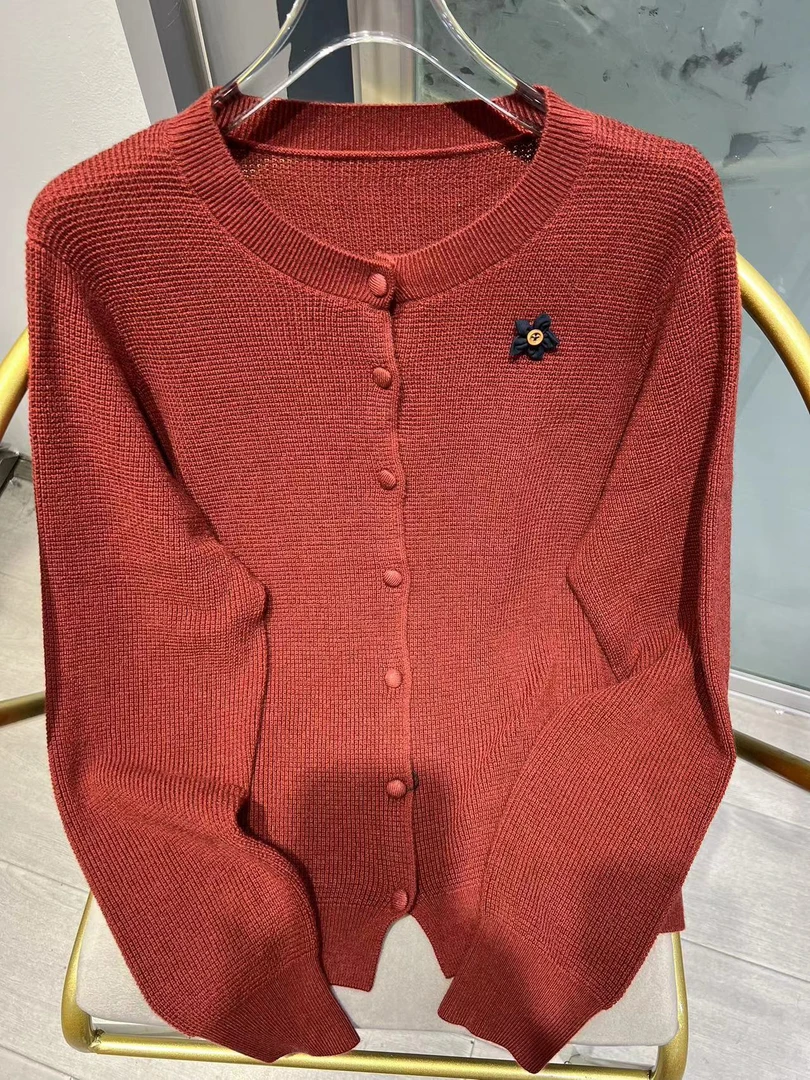 《林李上新》88158时尚休闲百搭短款花朵开衫针织羊毛衫