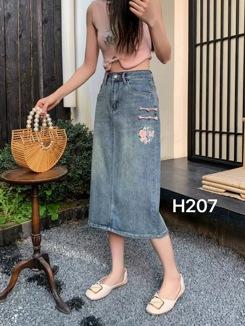 《林李上新》207女装牛仔半身裙蓝色时尚夏季裙子开叉显瘦半身裙