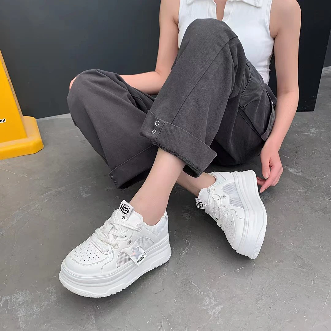 女鞋时尚百搭夏季休闲鞋厚底白鞋鞋子白色真皮春季潮流潮鞋ins