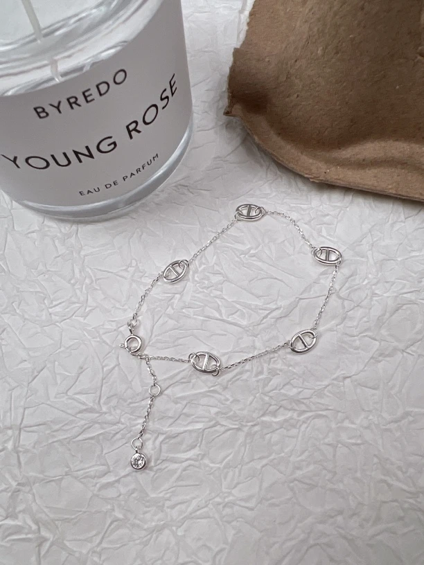 925银合成锆石手链 韩版厂时尚百搭猪鼻子合成锆石银手链三档调节