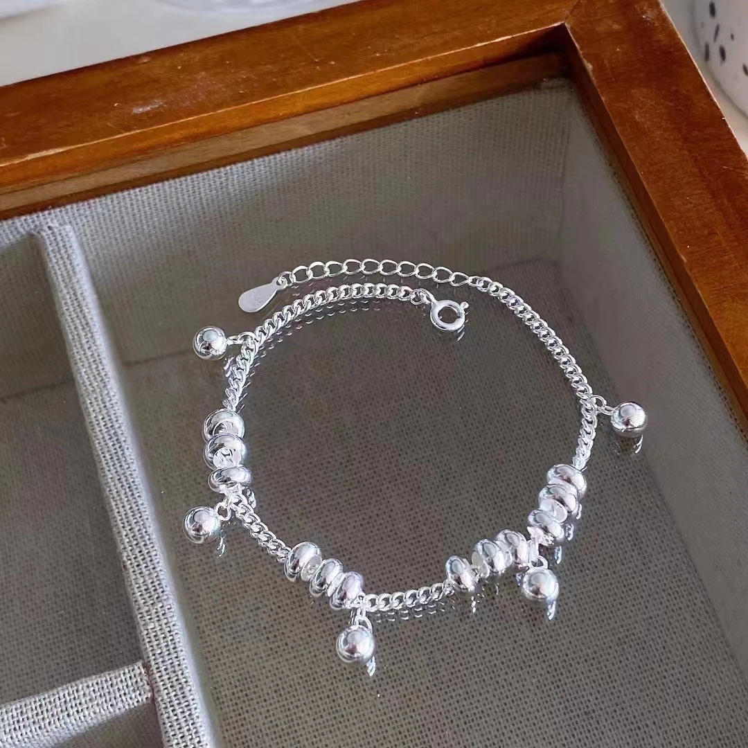 925银手链 日系厂轻奢高级复古简约轮胎珠圆球银手链