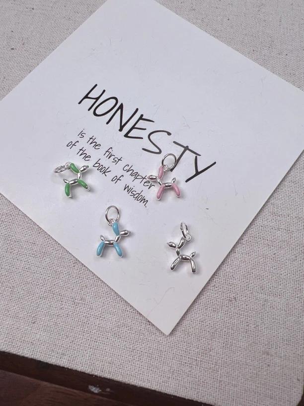 吊坠925银珐琅 韩版厂时尚百搭彩色滴油气球狗银吊坠