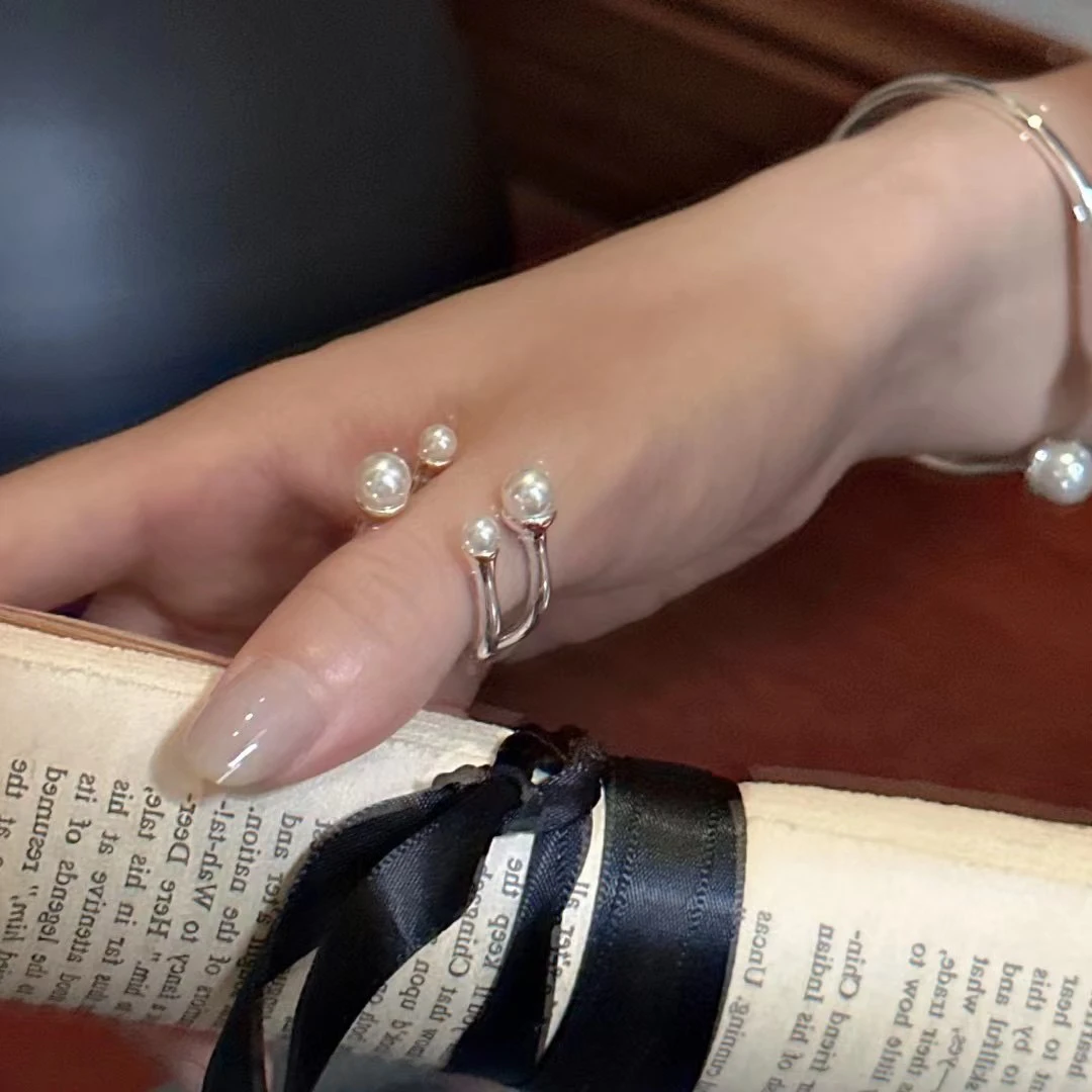 925银仿珍珠戒指 日韩轻奢高级小众设计款银戒指12～16码