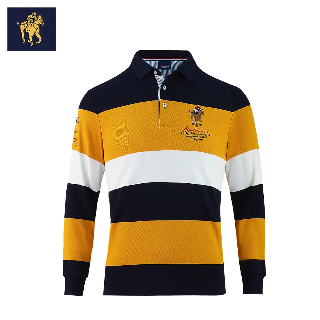 男士Polo衫潮流时尚撞色条纹商务休闲长袖男装翻领长恤秋季新款