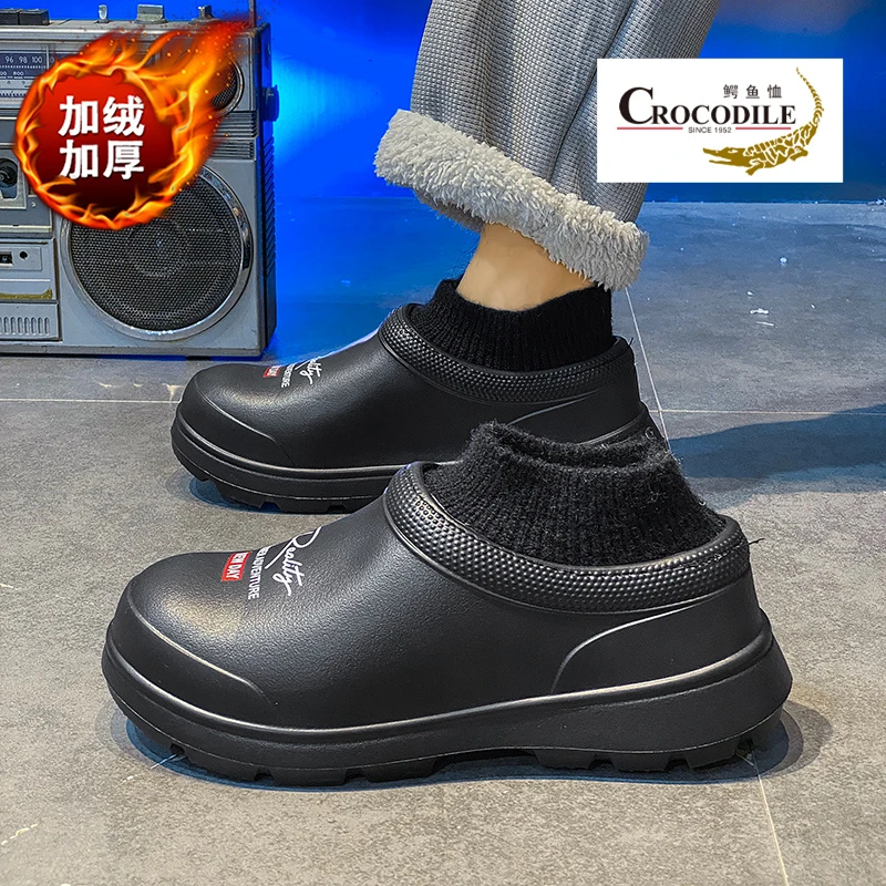 鳄鱼恤棉拖鞋男冬季外穿防水防滑加绒保暖全包跟棉鞋居家厚底棉拖