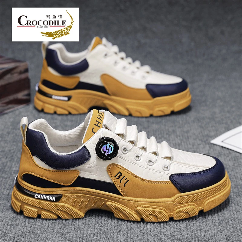 鳄鱼恤马丁靴男春秋厚底增高低帮工装鞋男士运动休闲潮流百搭潮鞋