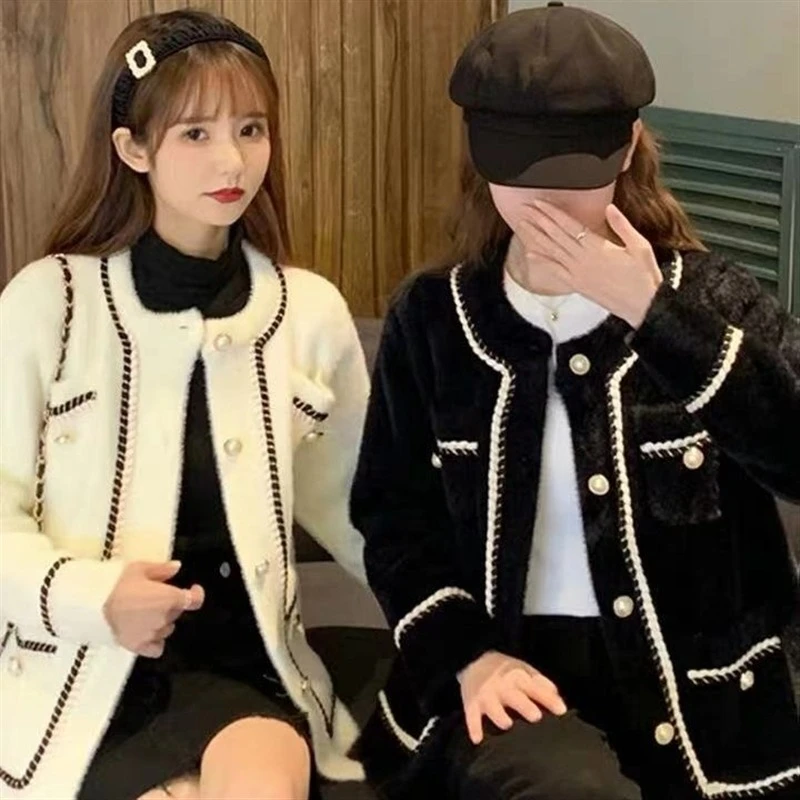 2500小香风时尚百搭双面绒外套韩版宽松外套开衫毛衣气质小个子