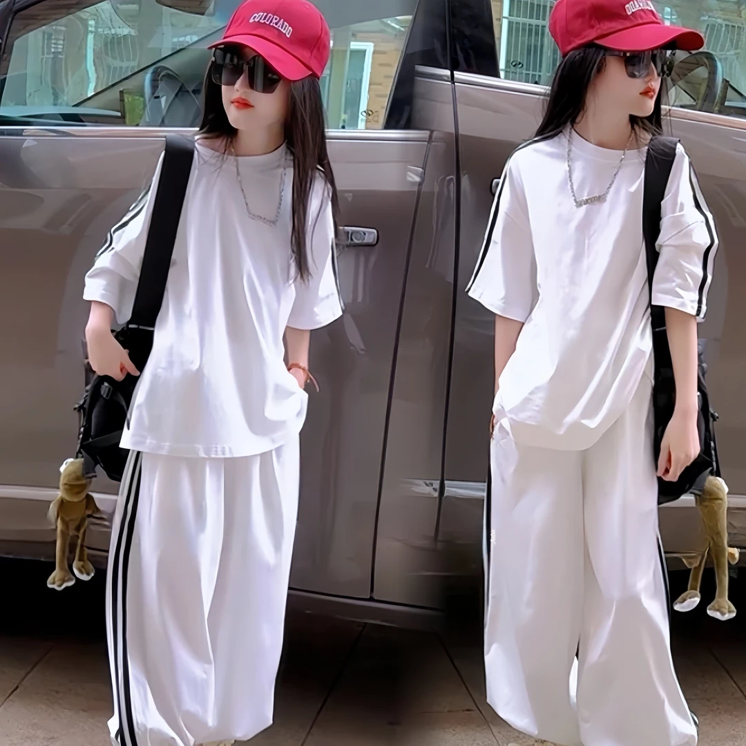 女童夏装运动套装2025新款韩版中大童宽松休闲潮牌儿童短袖两件套