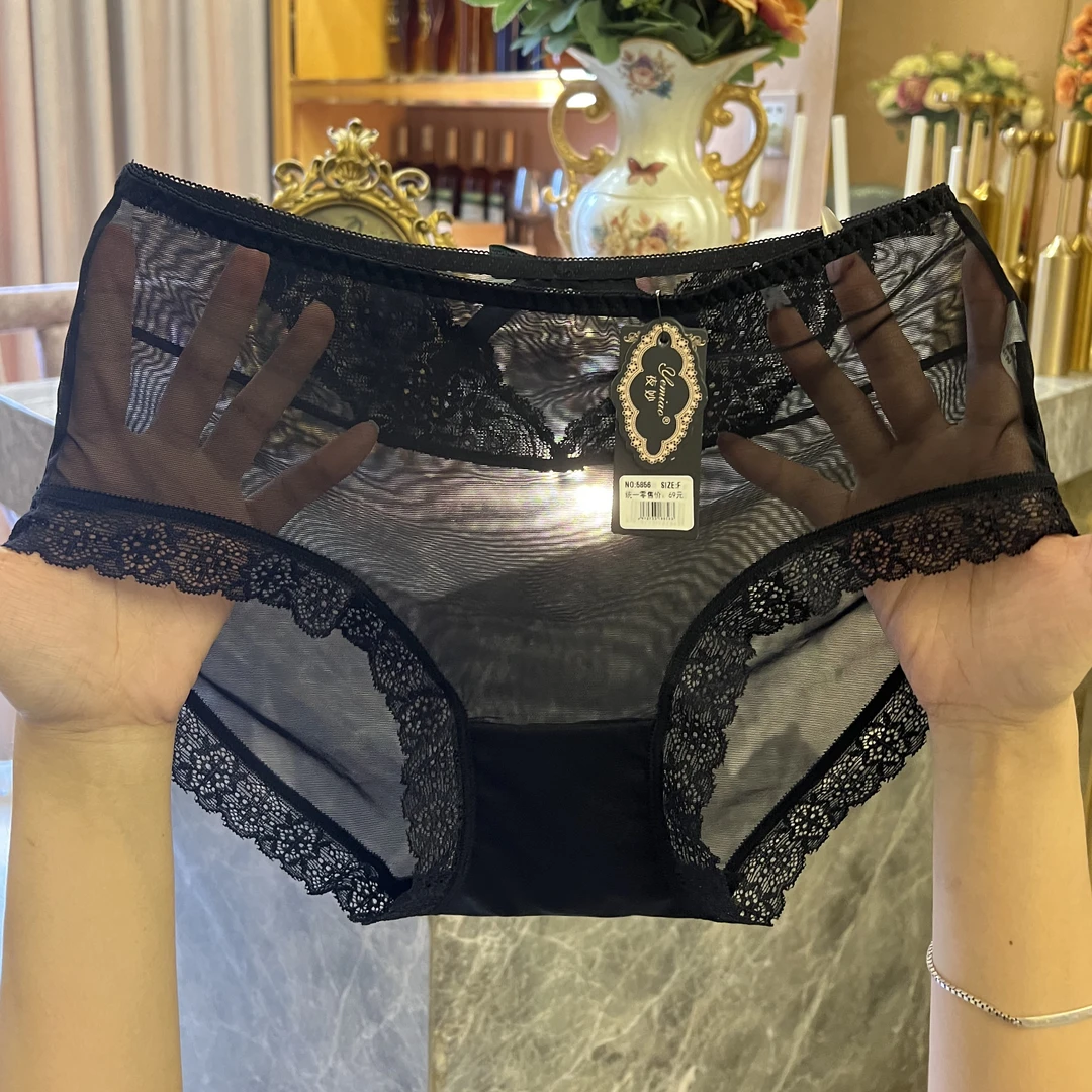 7A棉裆蕾丝女士黑色内裤 性感无痕中高腰透气三角裤黑色内裤女