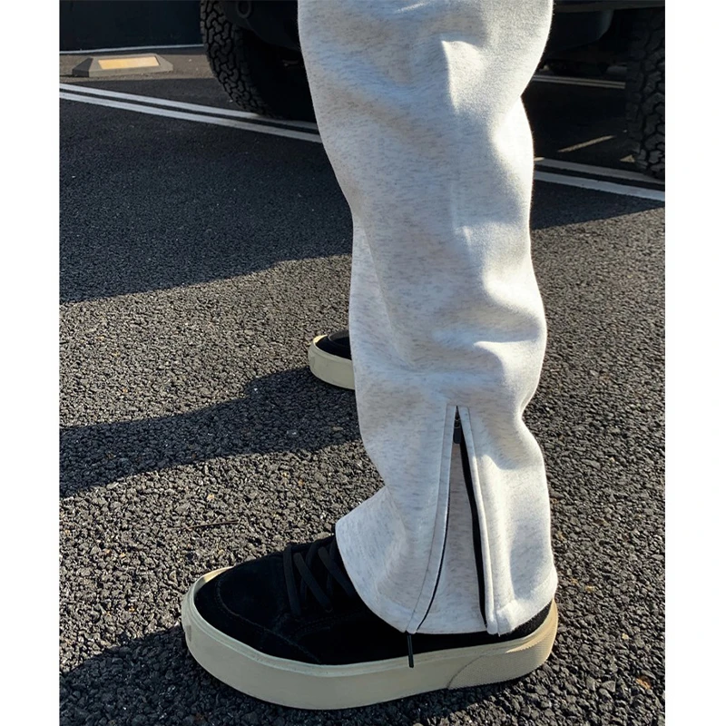 cleanfit美式灰色加绒卫裤男款vibe高街微喇裤子显瘦直筒休闲长裤