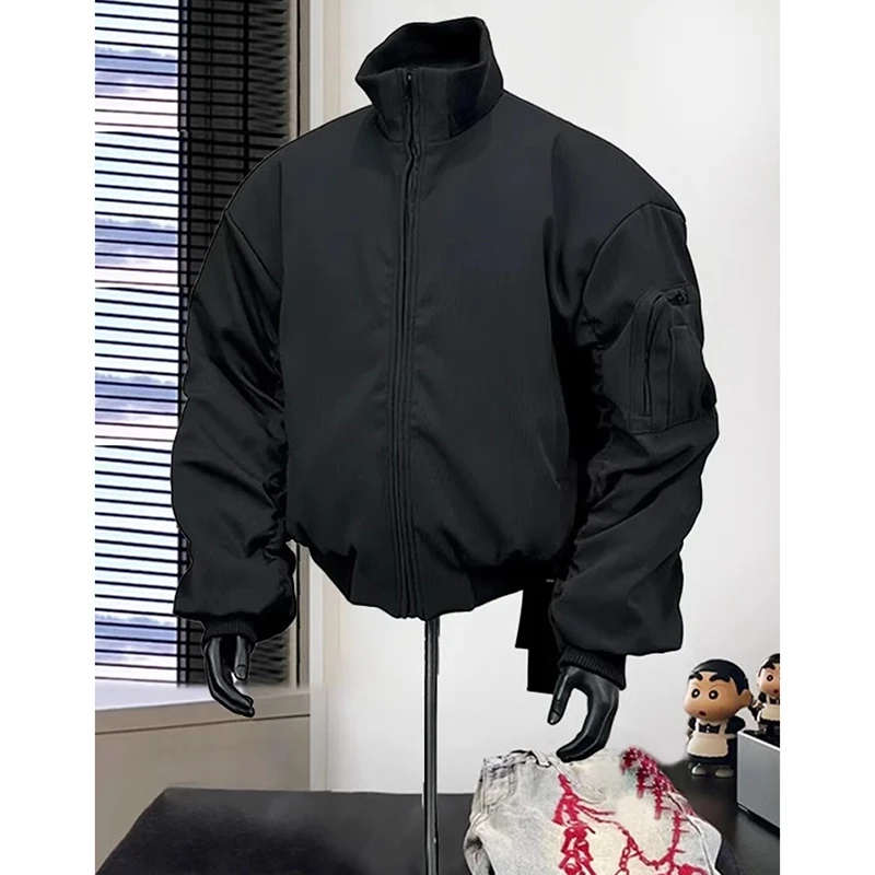 bomber美式飞行夹克棉服男冬季教练立领短款外套cleanfit廓形棉衣