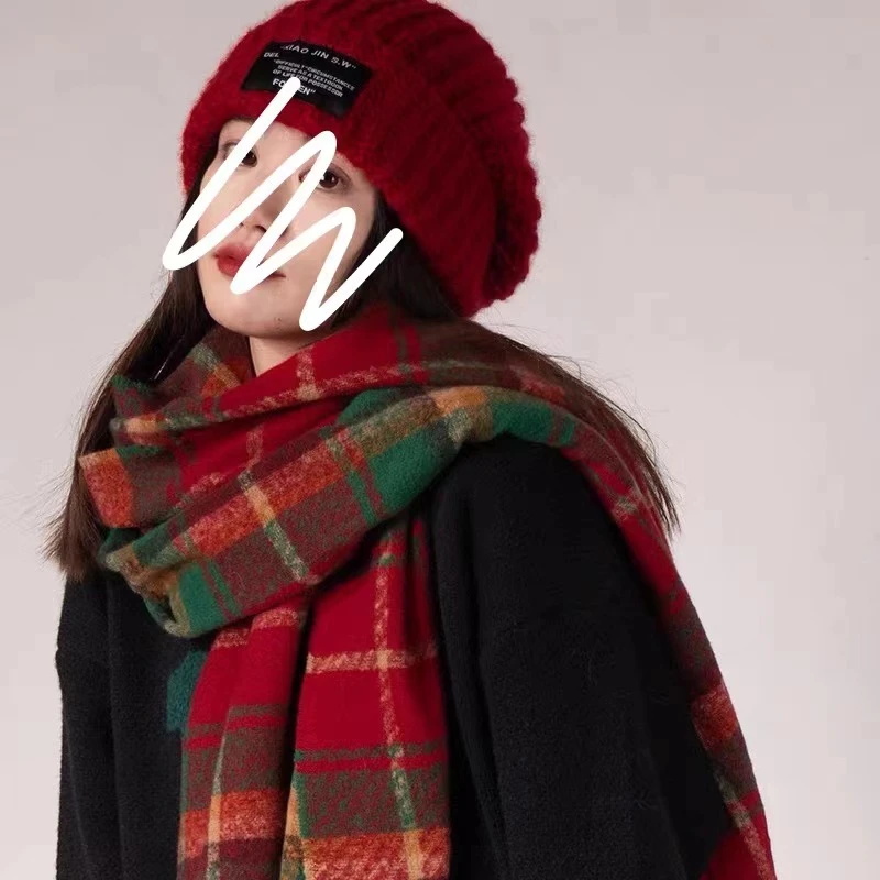 【SHUSE】新年新款美拉德咖色围巾高级感洋气格子围巾冬季保暖韩版