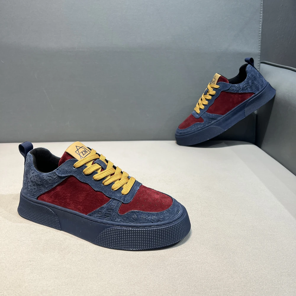 简约翻毛皮真皮板鞋2024新款时尚运动百搭软底舒适男士潮流休闲鞋