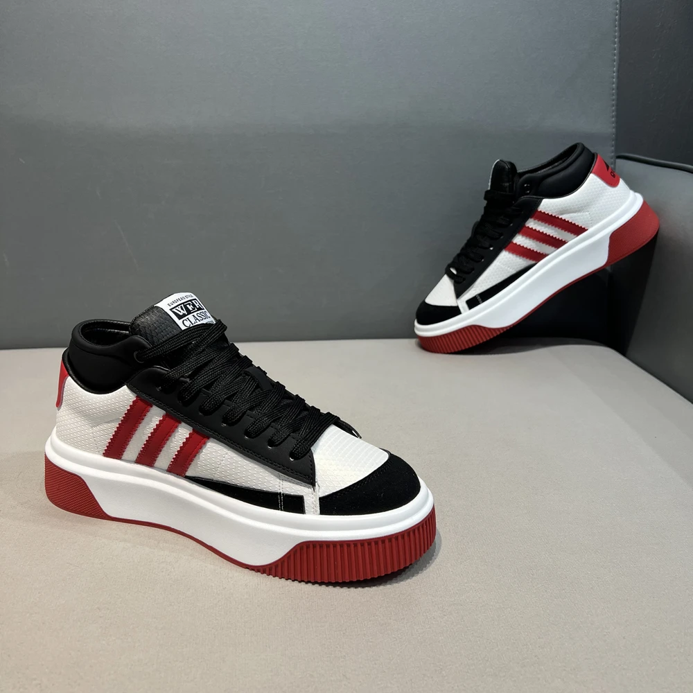 轻奢四季款厚底中帮鞋2024新款时尚百搭软底舒适男士潮流休闲鞋