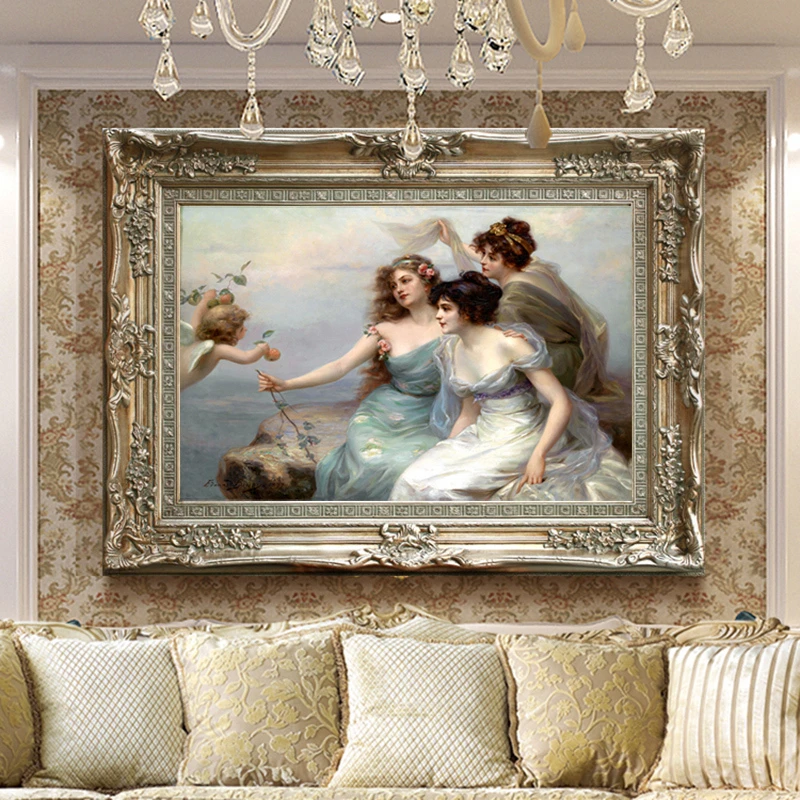 赐禄人物装饰画欧式油画古典宫廷美式客厅沙发背景挂画横幅酒店画
